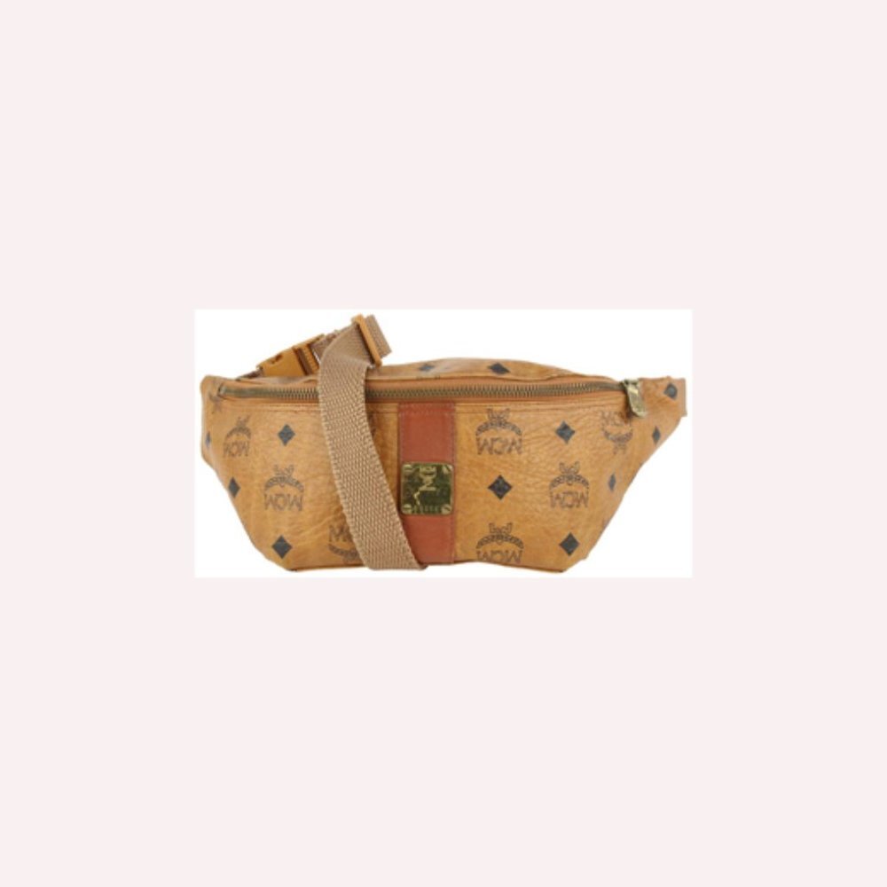 MCM Cognac Monogram Visetos Belt Bag Fanny Pack Waist Pouch 1014m3